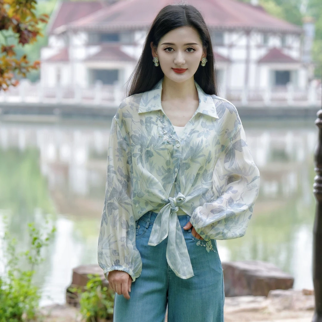 Pink Mary/粉红玛琍衬衫碎花长袖夏季薄款TMAOS1919