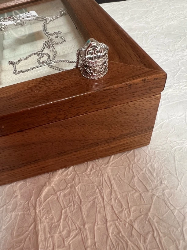 坠链均925银合成锆石 精工厂合成锆石电白福字印章银项链45➕5cm