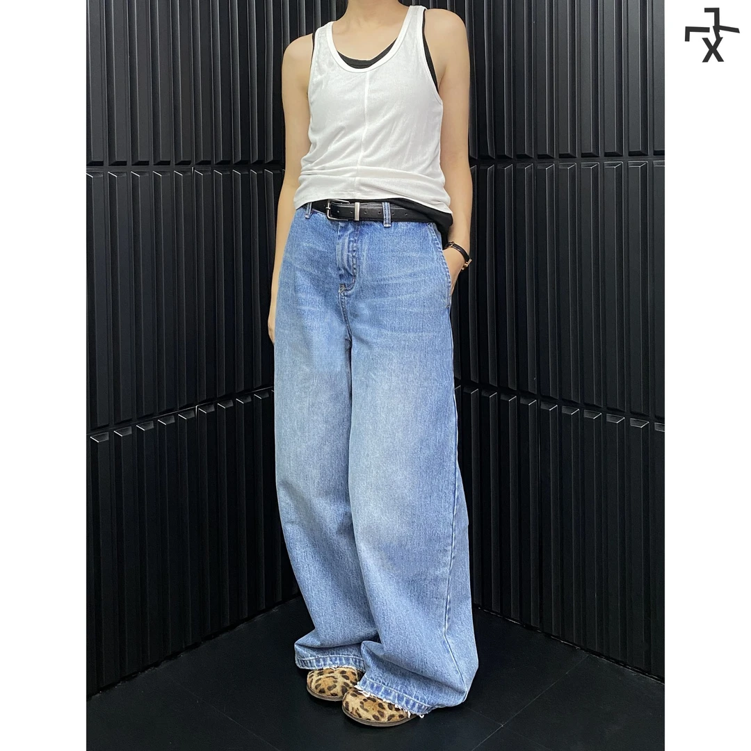 LLX72025新款宽松直筒大阔腿韩系休闲垂感百搭水洗蓝中腰牛仔长裤