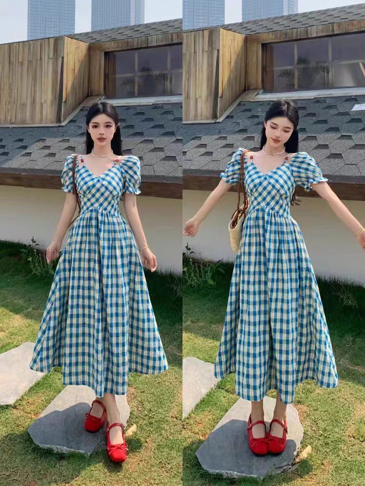 （80-200斤）大码田园风格纹长裙遮肚显瘦收腰法式气质连衣裙夏1800