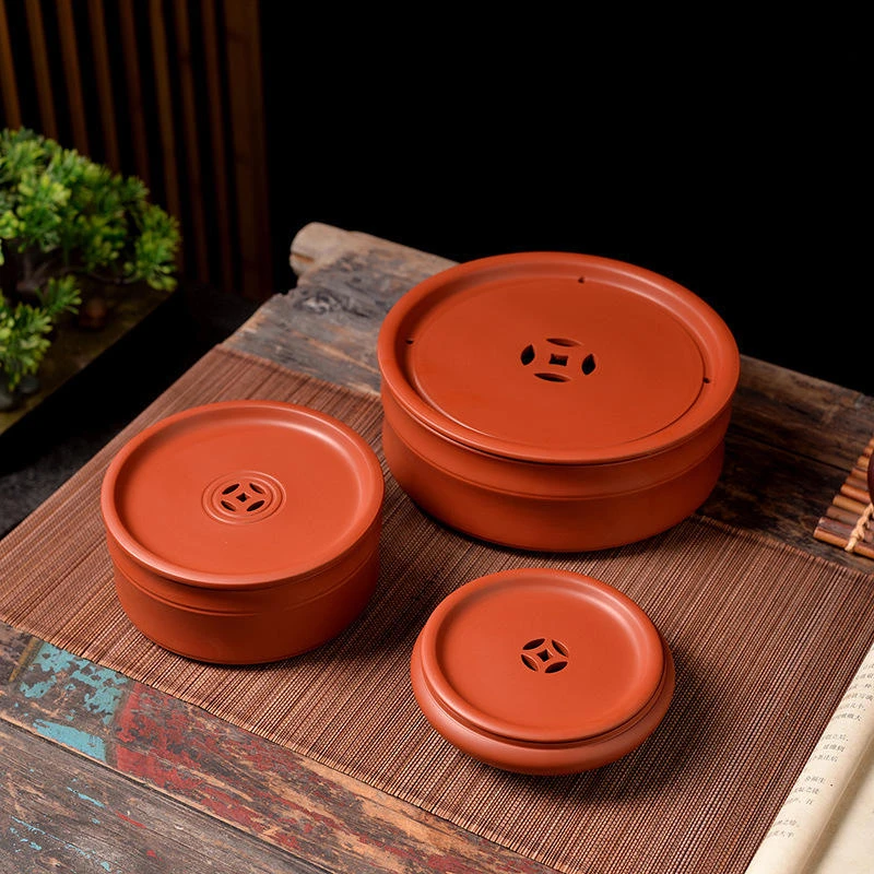 复古紫砂铜钱茶盘茶托家用朱泥壶承纯手工功夫茶具干泡台蓄水台