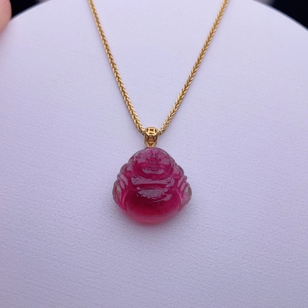 吊坠(不含链)18K金镶嵌碧玺佛公吊坠yy