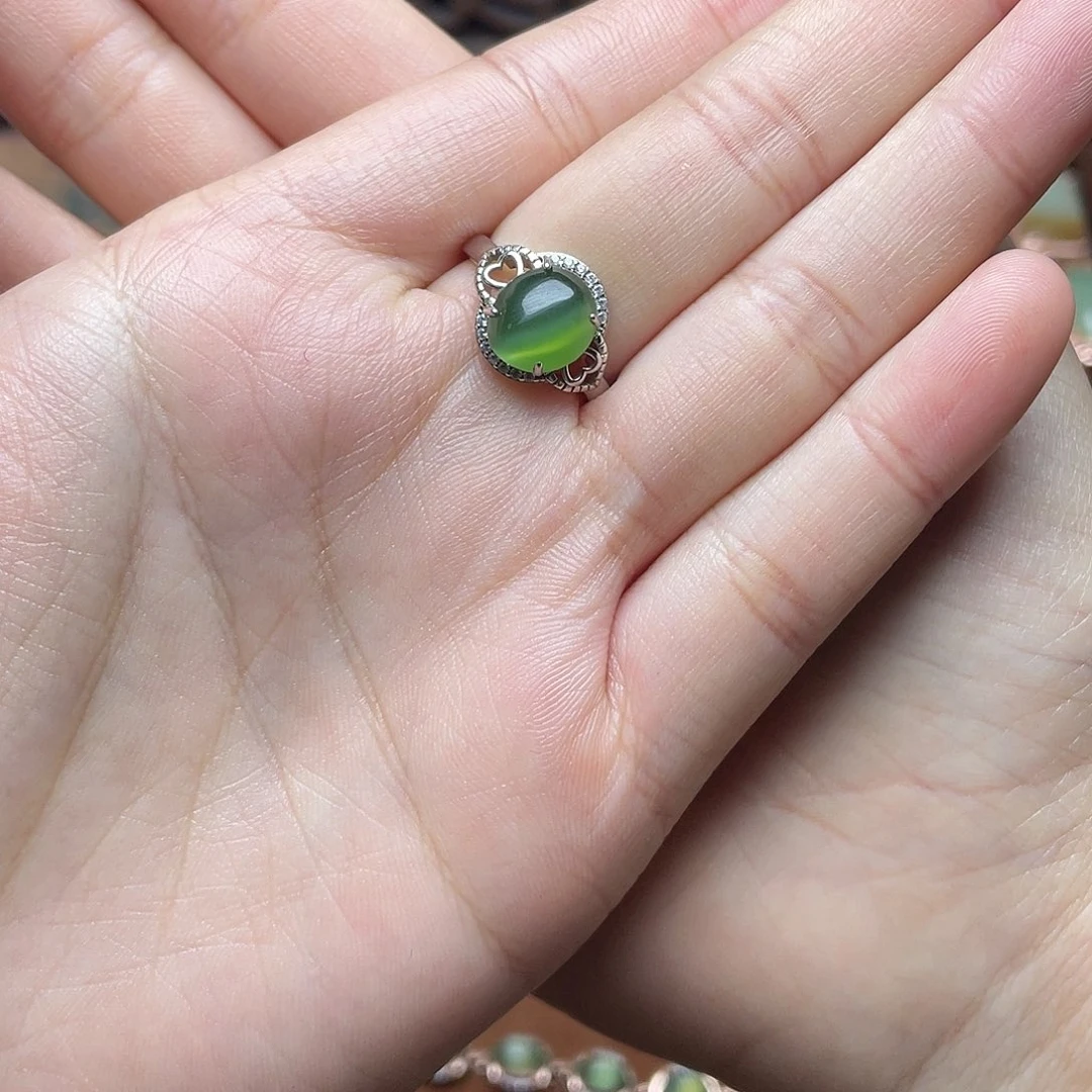 和田玉（碧玉）银S925镶嵌吊坠(赠链)戒指