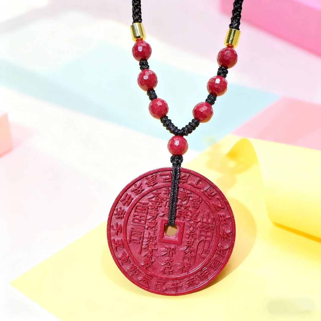 天然辰砂【红晶砂山鬼花钱】保真正品朱砂男女本命年转运礼物吊坠