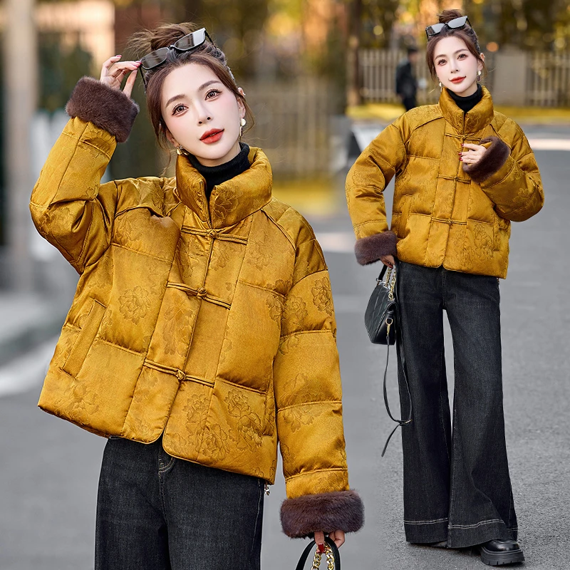 新中式国风羽绒服女款爆款2024冬季新款时尚洋气过年保暖外套2025