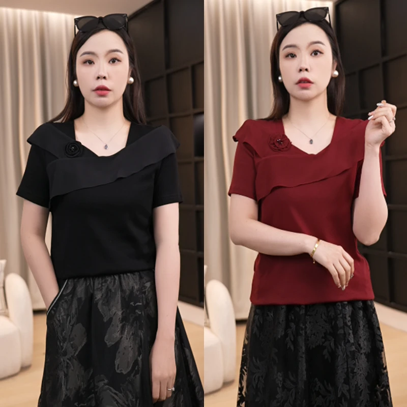 伊自尚夏季设计感时尚大码女装百搭短袖显瘦上衣女13811