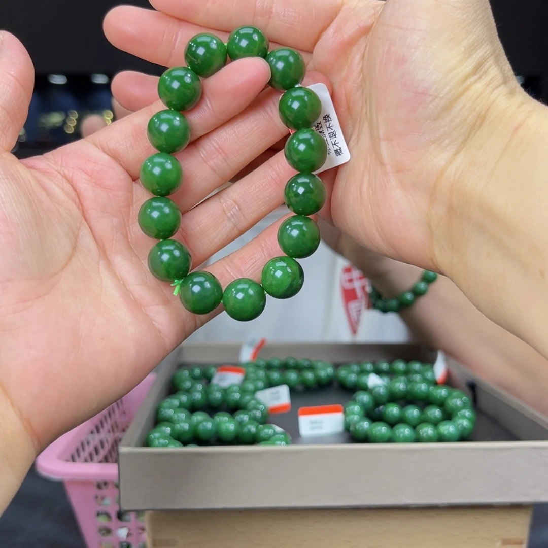 手串未镶嵌和田玉纯天然和田玉俄碧五号坑菠菜绿料14