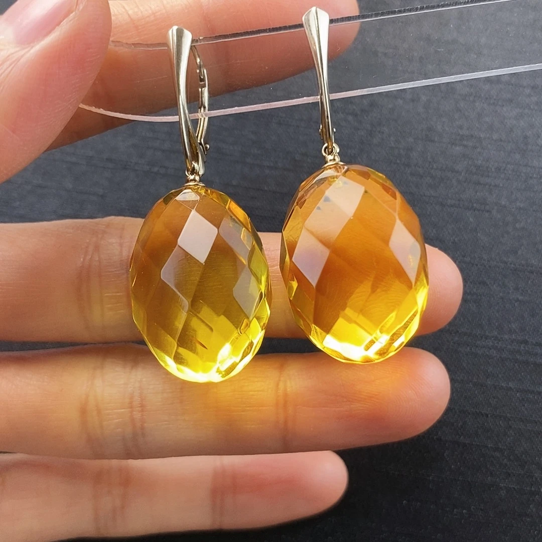 格****琥珀银S925镶嵌耳饰
