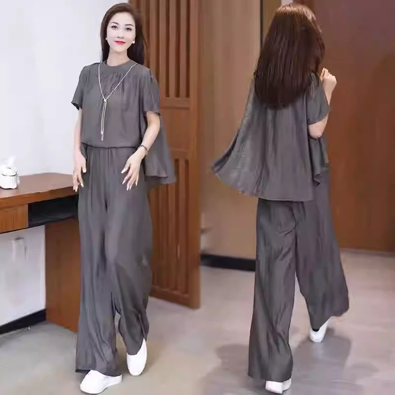 时尚套装女2025夏季新款气质宽松遮肉显瘦减龄休闲阔腿裤两件套潮