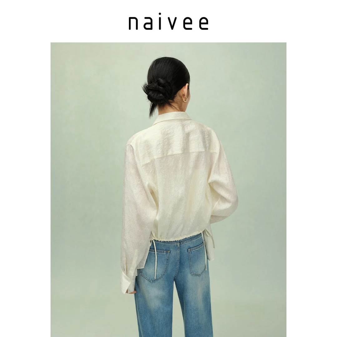 Naivee/纳薇【CC专属】25新款莱赛尔肌理提花抽绳百搭衬衫257141446