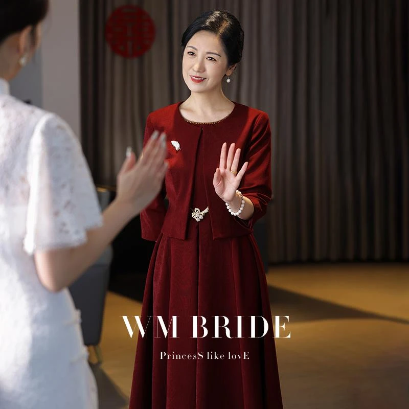 高端婆婆婚宴装旗袍晚礼服年轻女方妈妈婚礼高贵洋气中年两件套