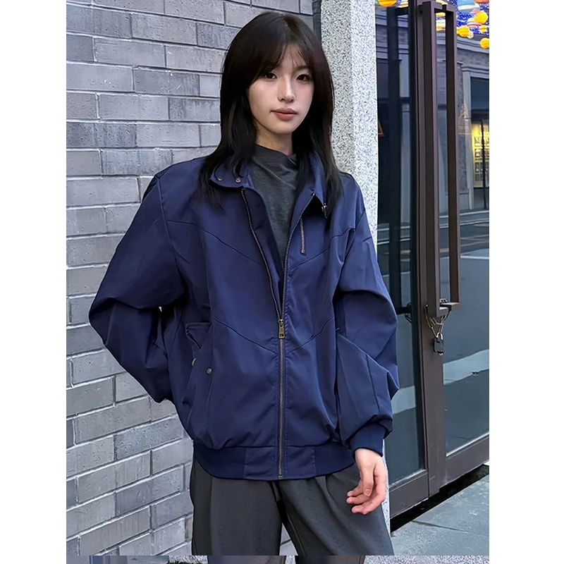 藏青色美式ma1飞行员夹克男款秋季高级感痞帅立领外套短款棒球服