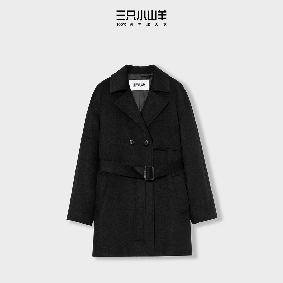 三只小山羊【英伦短风衣】 纯羊绒短大衣秋冬外套高端时尚舒适柔软