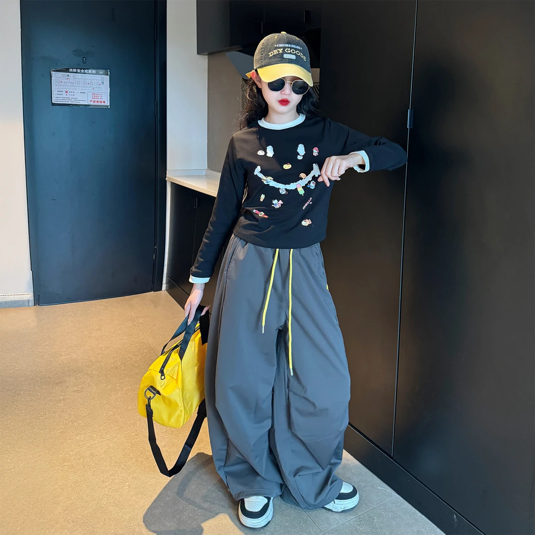 女童秋款套装2025新款女孩春秋洋气时髦打底衫儿童休闲炸街工装裤