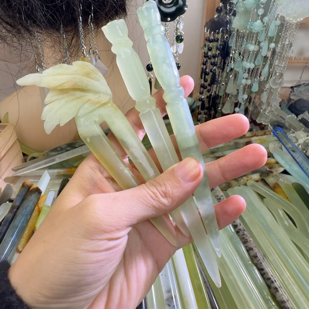 蛇纹石玉合金发饰3支，默认微瑕