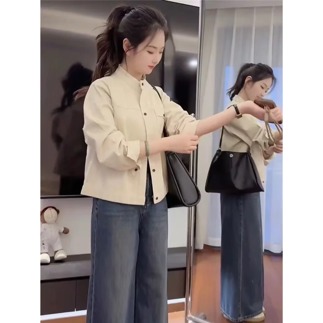 小个子立领外套女短款春季2025新款韩版休闲宽松高级感上衣衬衫