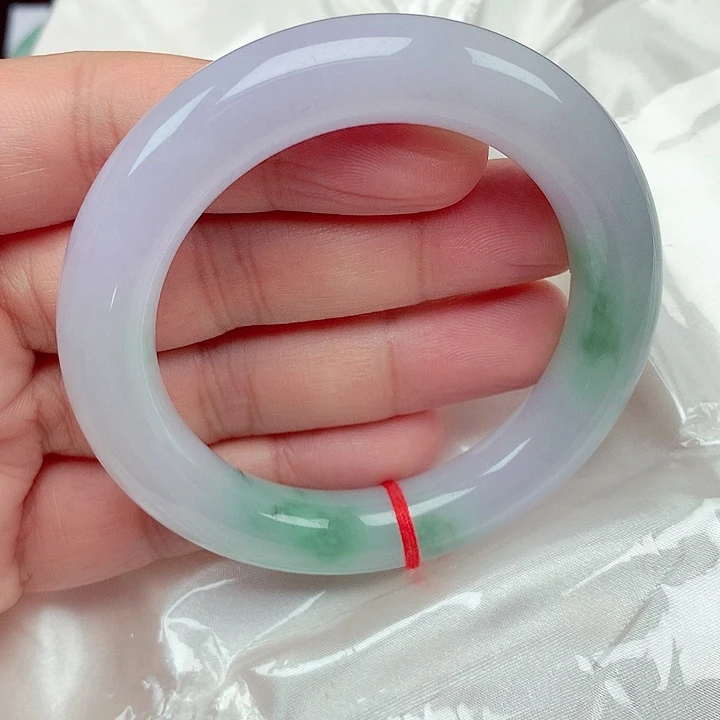 翡翠未镶嵌手镯54～55冰胶春彩胖圆条手镯