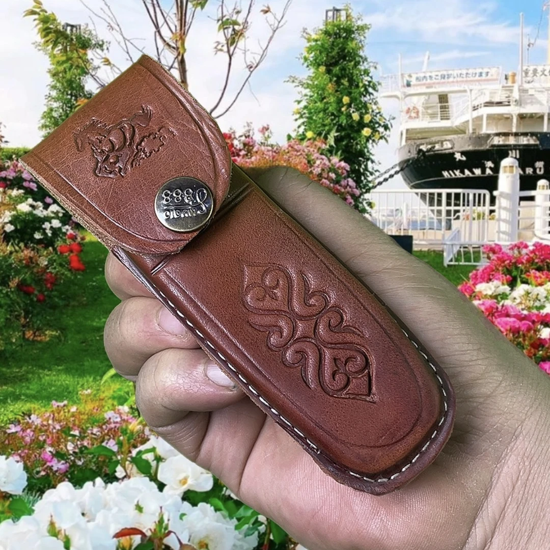 民族风格纯手工缝制真皮折叠刀刀鞘头层牛皮保护套实用又美观