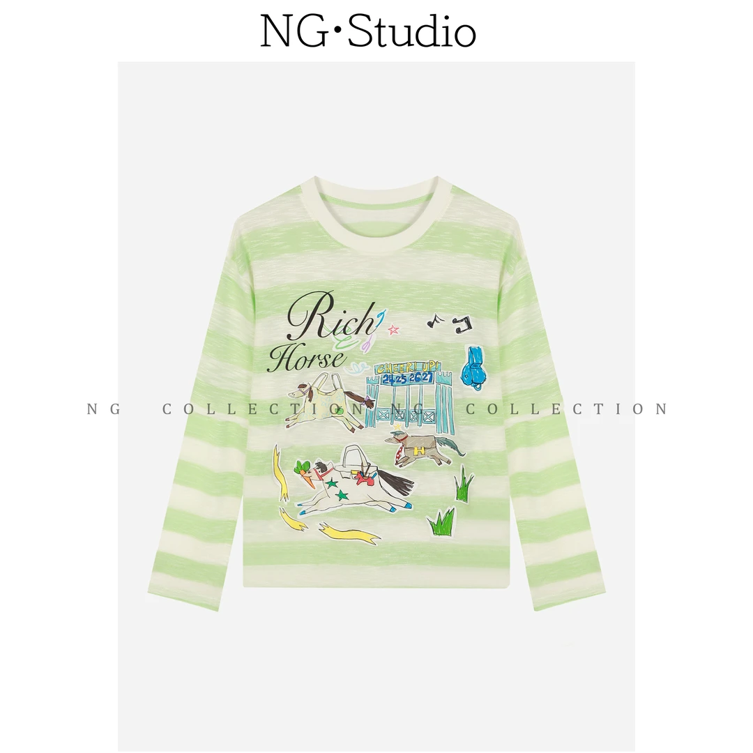 【NG·Studio】假两件条纹长袖T恤夏季薄款防晒空调衫NGX5TX2809
