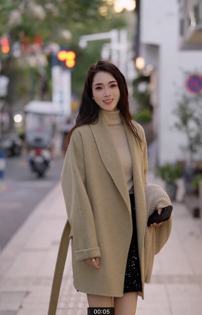 博泽【琥珀流光】老钱风骆驼绒双面系带松弛廓形轻奢大衣2632-达人