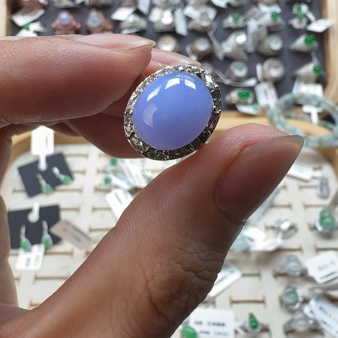 翡翠银S925镶嵌戒指天然缅甸翡翠A货