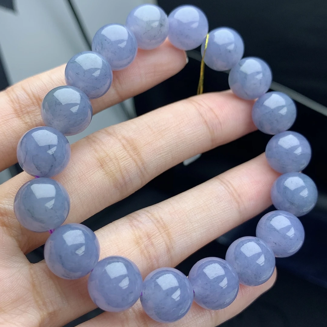 缅甸A货翡翠深紫罗兰色飘花圆珠手链手串单圈TCT卡11mm