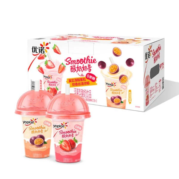 优诺 0蔗糖酸奶奶昔1.26千克(红颜草莓味210克×3+紫皮百香果味210克×3)