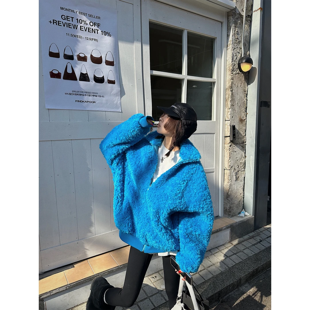 嘉仪【绒眠空境】蓝色卷毛外套
