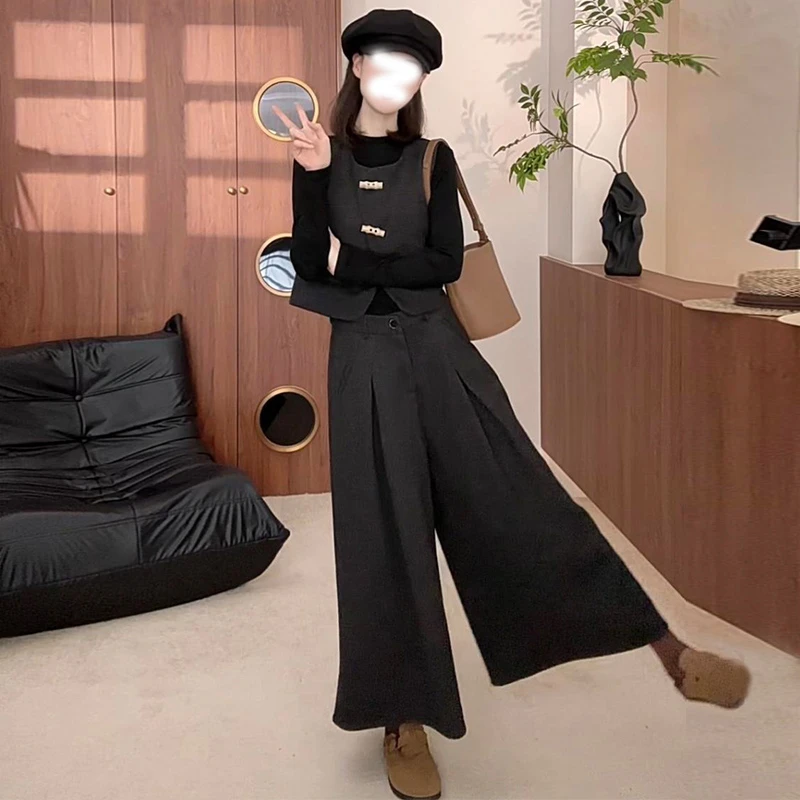 2025秋季新款女气质显瘦复古毛呢时尚马甲裤裙套装小香风两件套