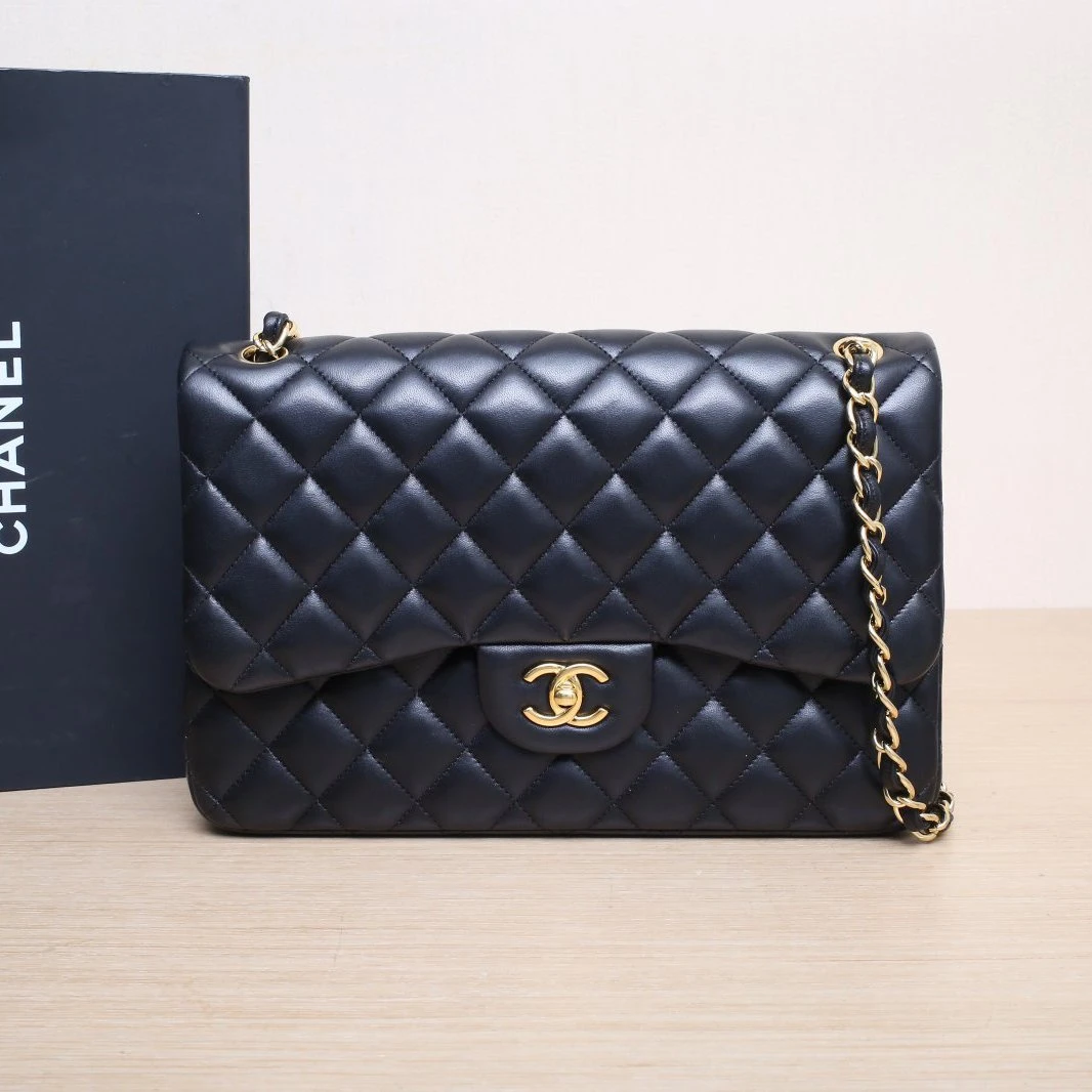 99新 Chanel/香奈儿 小花姑姑868345CF 口盖包 JUMBO 黑色20开