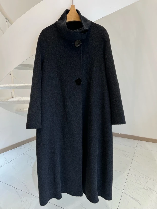【一鑫家大扣子】高领加长款大扣子气质大牌明星款双面羊毛羊绒大衣