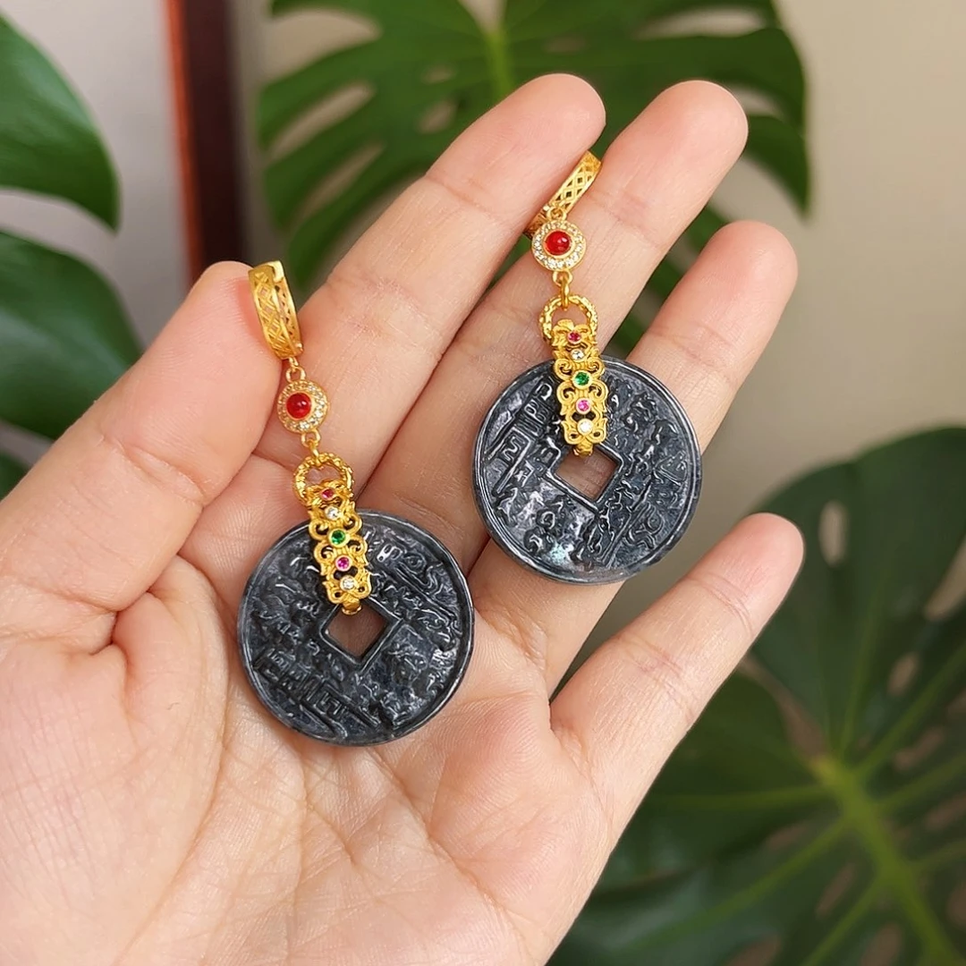 【闪购商品】翡翠耳饰未镶嵌 五鬼花钱