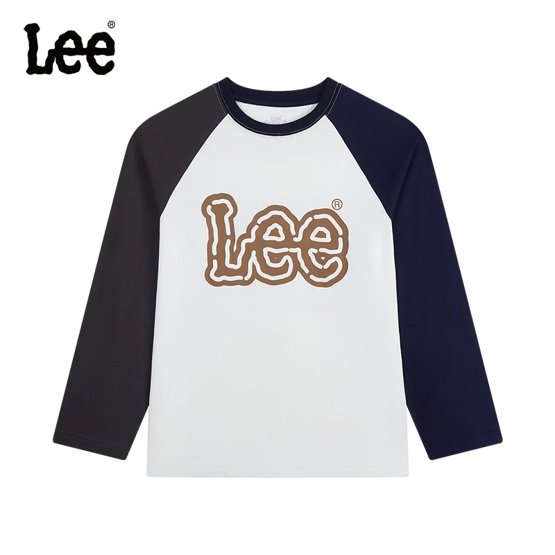 【Modern】Lee儿童纯棉长袖T恤圆领套头撞色秋季运动中插肩袖时尚