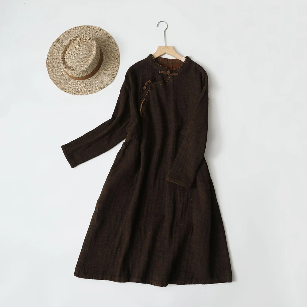 【七喜棉麻】亚麻盘扣袍子