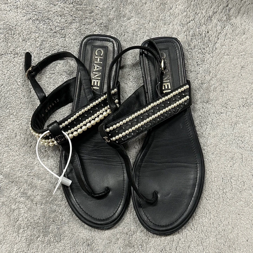 90新 Chanel/香奈儿 珍珠夹脚拖鞋凉鞋 37码 D18147