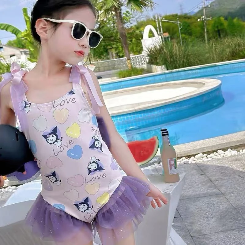 女童连体泳衣儿童夏装2024新款女孩洋气库洛米泳装宝宝速干游泳衣