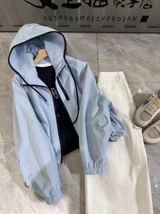 NZB 明线撞色连帽风衣外套