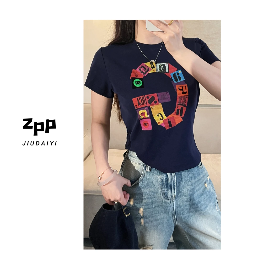 玖黛衣现货【字母G】时尚设计感字母印花短袖T恤百搭洋气TXP40316