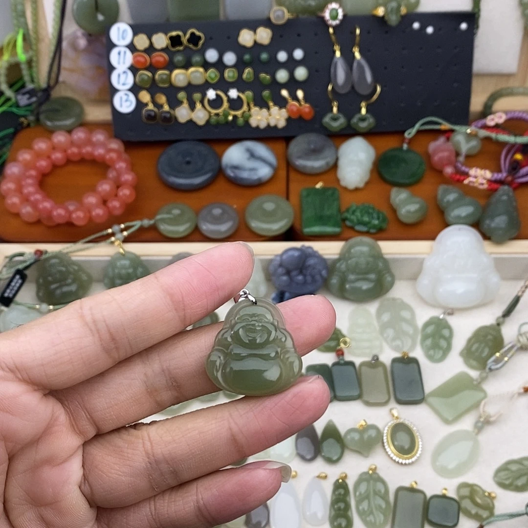 和田玉银S925镶嵌吊坠(不含链)