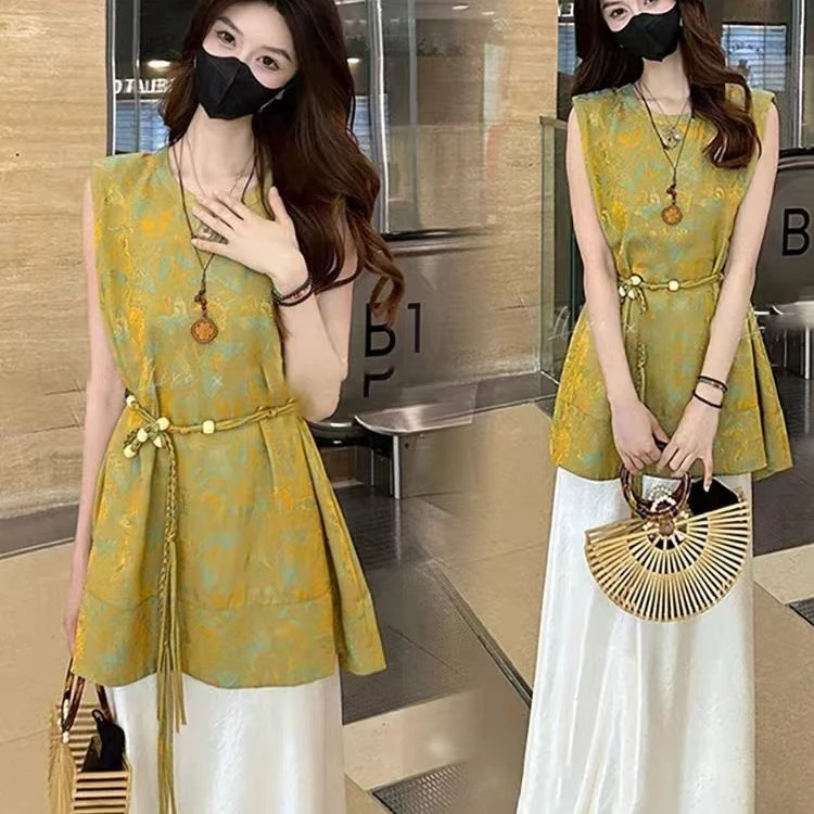 6632法式时尚套装裙夏季新款洋气收腰上衣碎花半身裙两件套