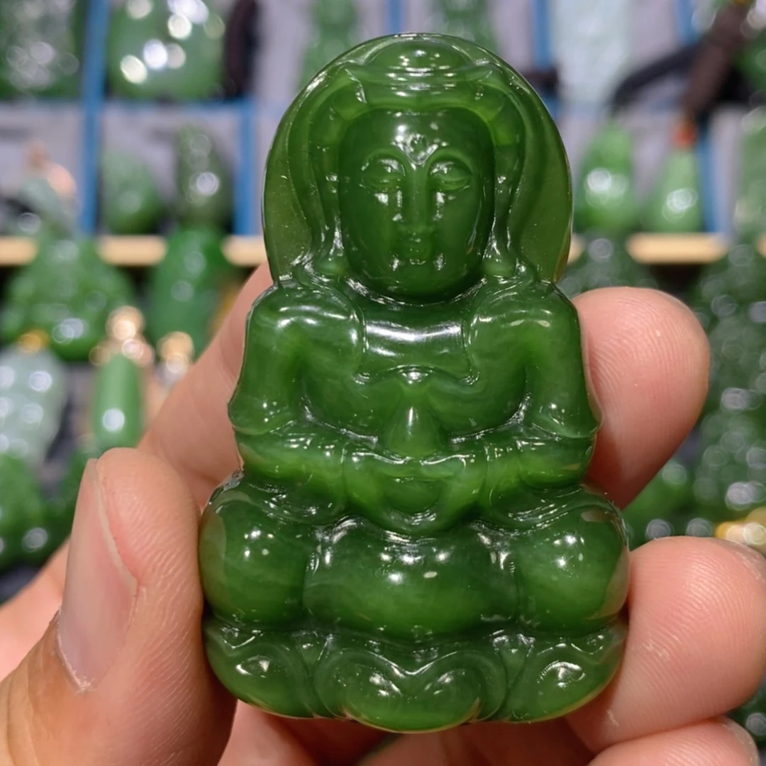 【闪购商品】和田玉吊坠(不含链)未镶嵌辣阳绿观音 54.5/12.5