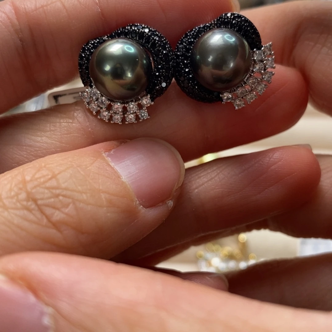 海水珍珠耳饰银S925镶嵌