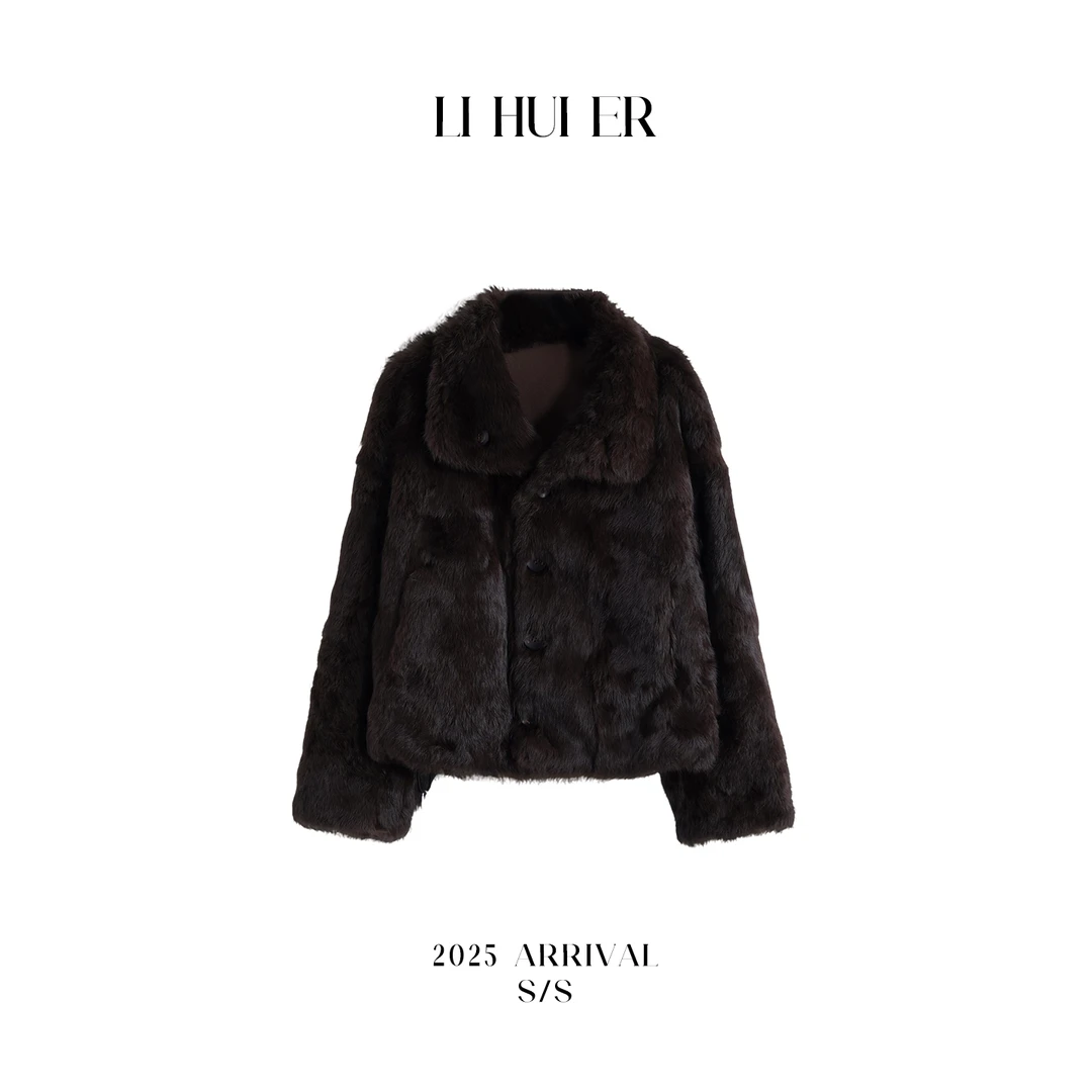 LiHuiEr李慧儿【怀旧胡桃】秋款气质设计师小众咖色皮草S25090