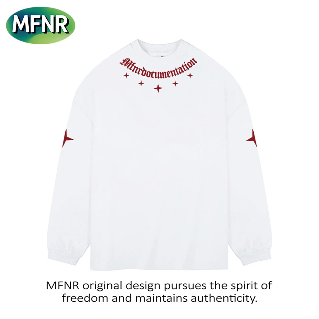 美式简约小众设计感圆领印花长袖T恤男女情侣重磅纯棉秋款上衣潮