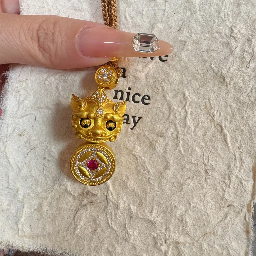 铜项链 韦雪同款咬钱貔貅镶嵌瑞兽眼睛会动版