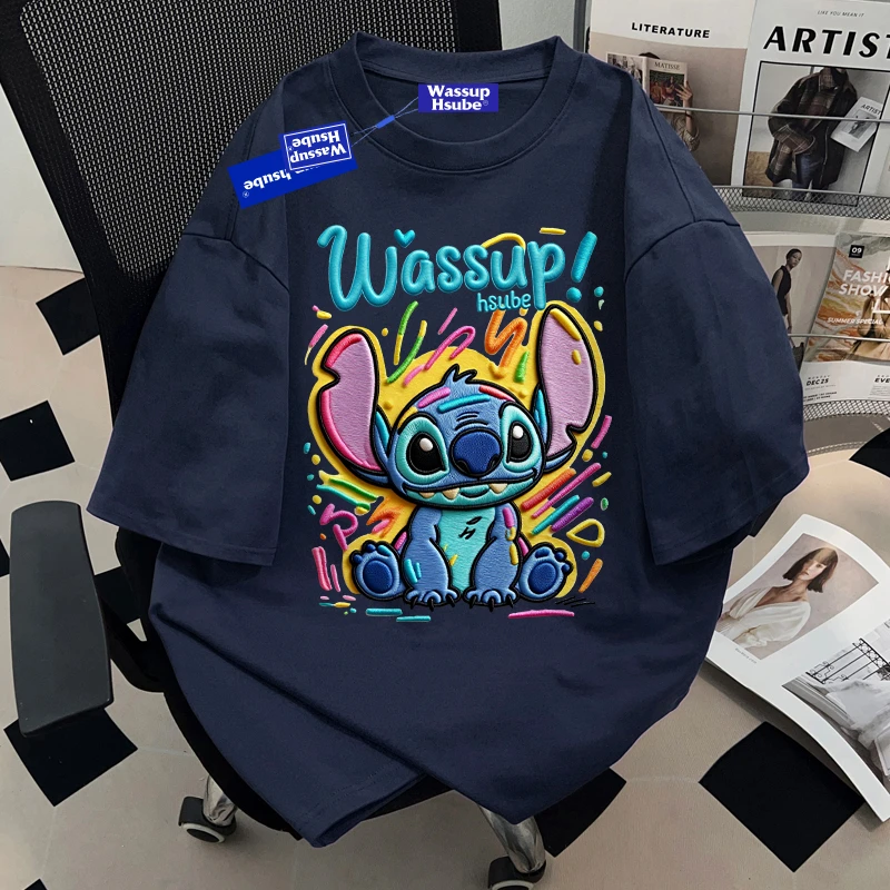 WASSUP HSUBE潮流百搭青少年圆领短袖T恤夏季美式休闲上衣情侣装