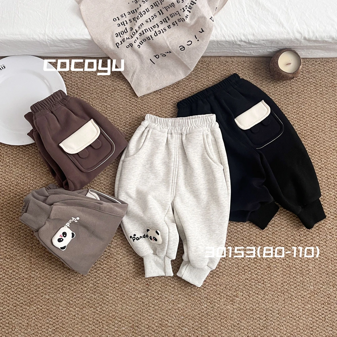 30153可可雨男女宝熊猫飞宝加绒卫裤