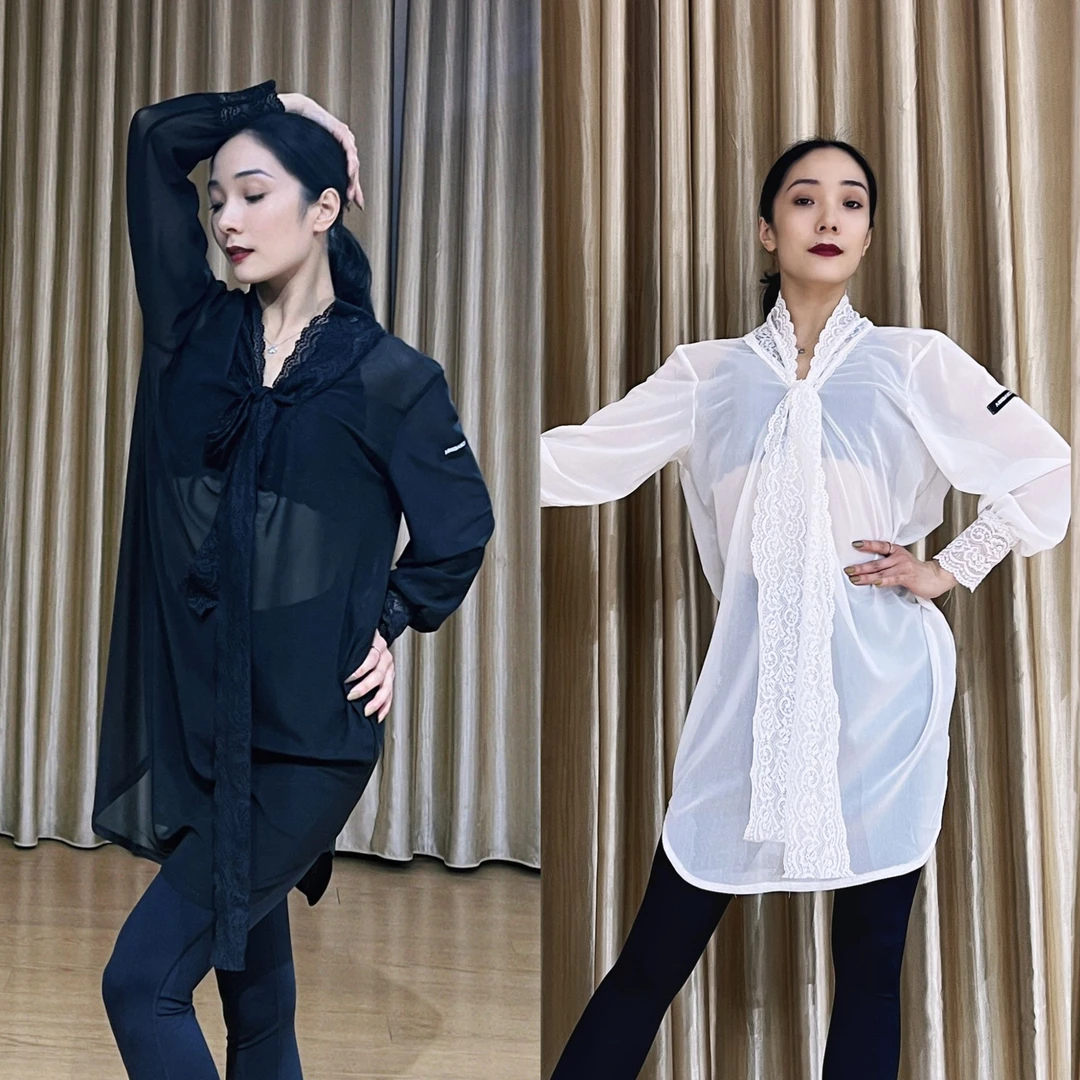 傲睨舞服拉丁舞均码罩衫网纱黑白两色百搭遮肉显瘦专业练舞教课