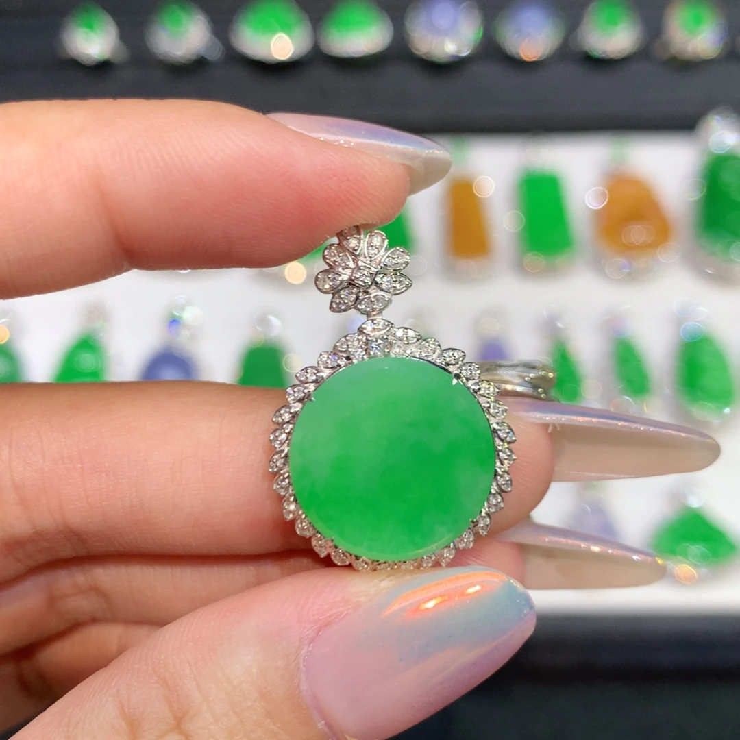 翡翠18K金镶嵌吊坠(不含链)