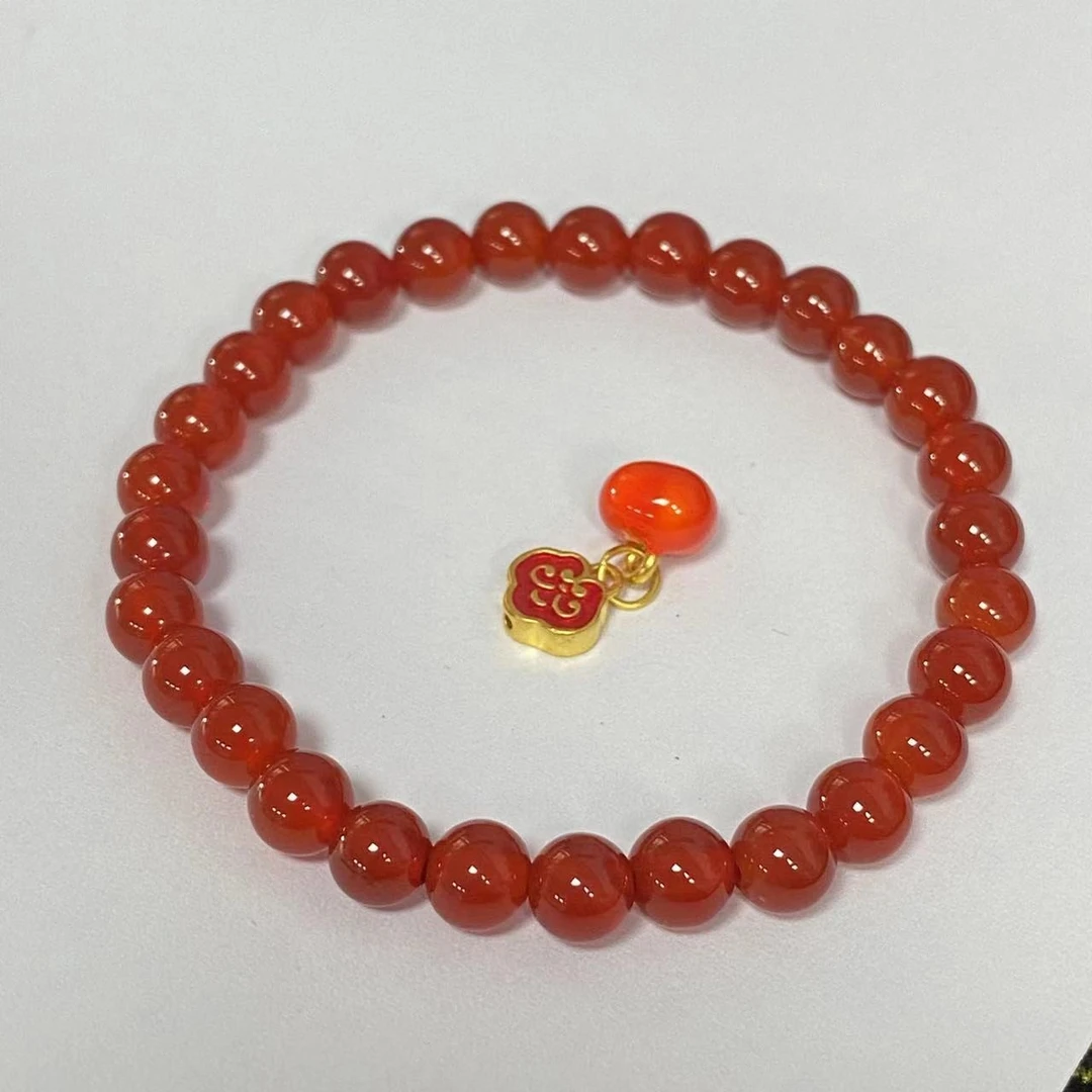 足金999如意柿子好事如意玛 瑙手串@@A262